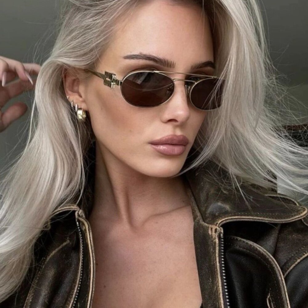 🕶️ New Miu Miu MU54ZS 7OE09Z Sunglasses - Brass Gold Frame, Dark Brown Lenses - Picture 1 of 12